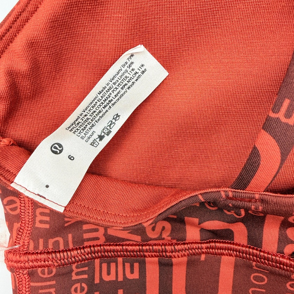 Lululemon Energy Bra High Neck Long Line Women 6 Red Logo Print Yoga Pilates C/D - Picture 5 of 7